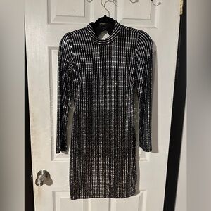 Women’s Black Sparkly Long Sleeve Cocktail Party Dress
